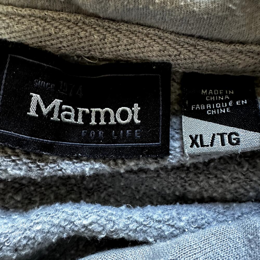Marmot Logo Hoodie Graphic Pullover Pouch Pockets Drawstring Cotton Gray XL - Picture 3 of 6